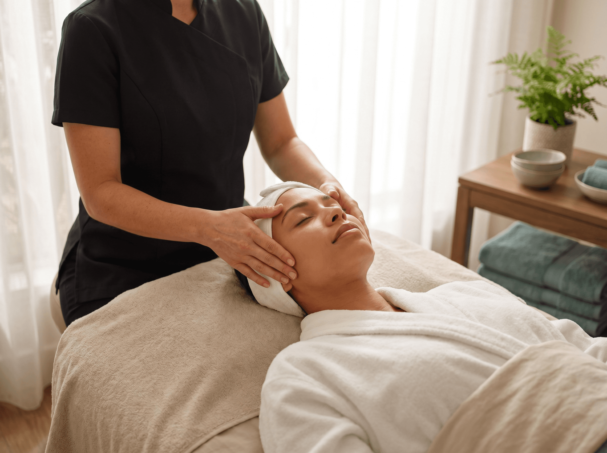 Cuidado estético em ambiente relaxante de spa.