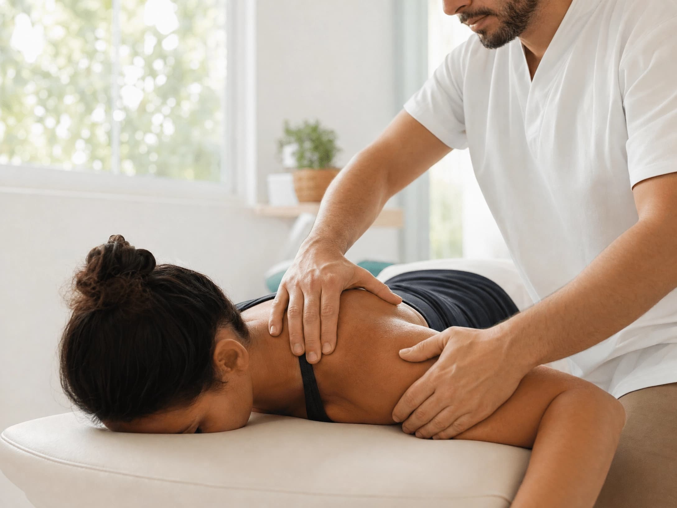 Sessão de fisioterapia em ambiente sereno.
